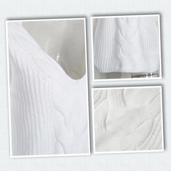 V-neck Knitted Off White Oversized Sweater - Picture 8 of 8